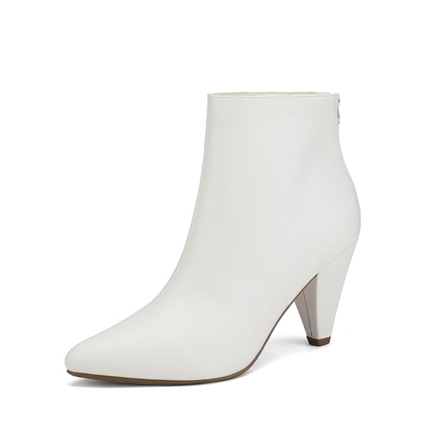Low Heel Pointed Toe Ankle Booties - WHITE PU -  0